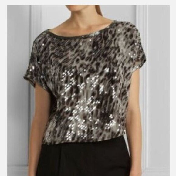 BCBGMaxazria Black Combo Silk Sequin Top New Size S - Picture 1 of 5